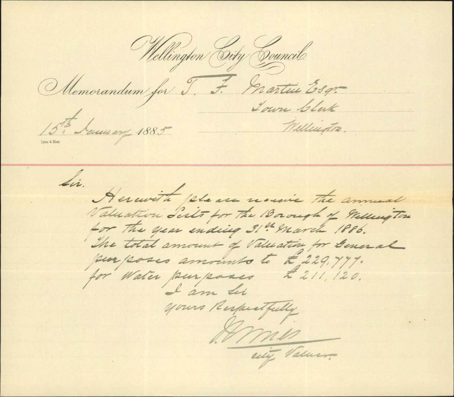 With valuation sheet for 1885 - City Valuer