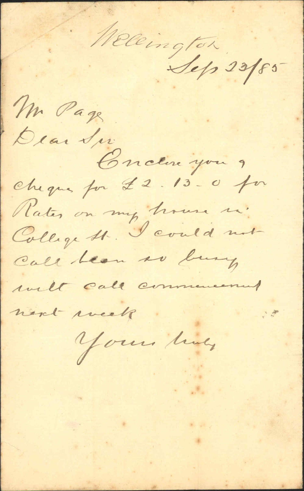 With cheque for rates - B Cohen