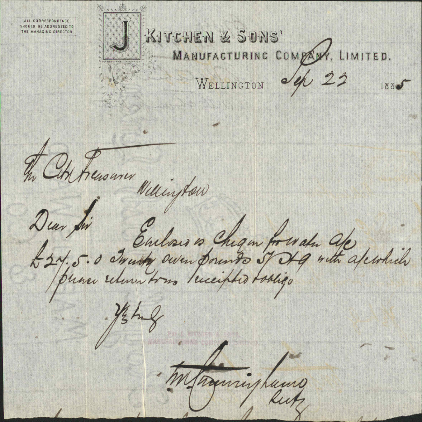 With cheque for water account - J Kitchen and sons