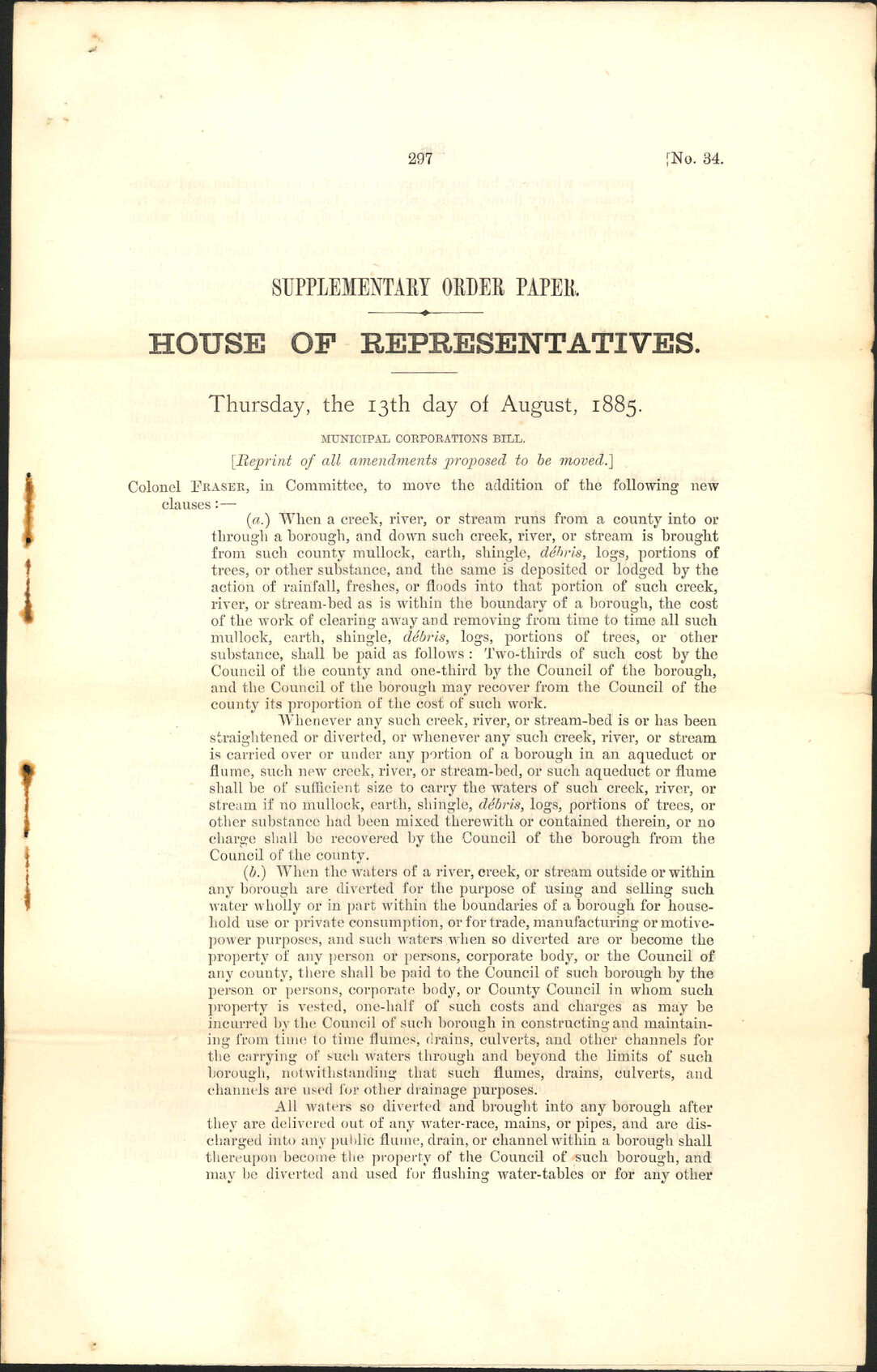 Municipal Corporations Act 1885 - Colonial Secretary