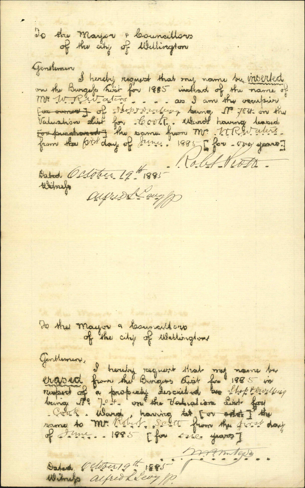 Application to be placed on Burgess Roll - Robert Scott