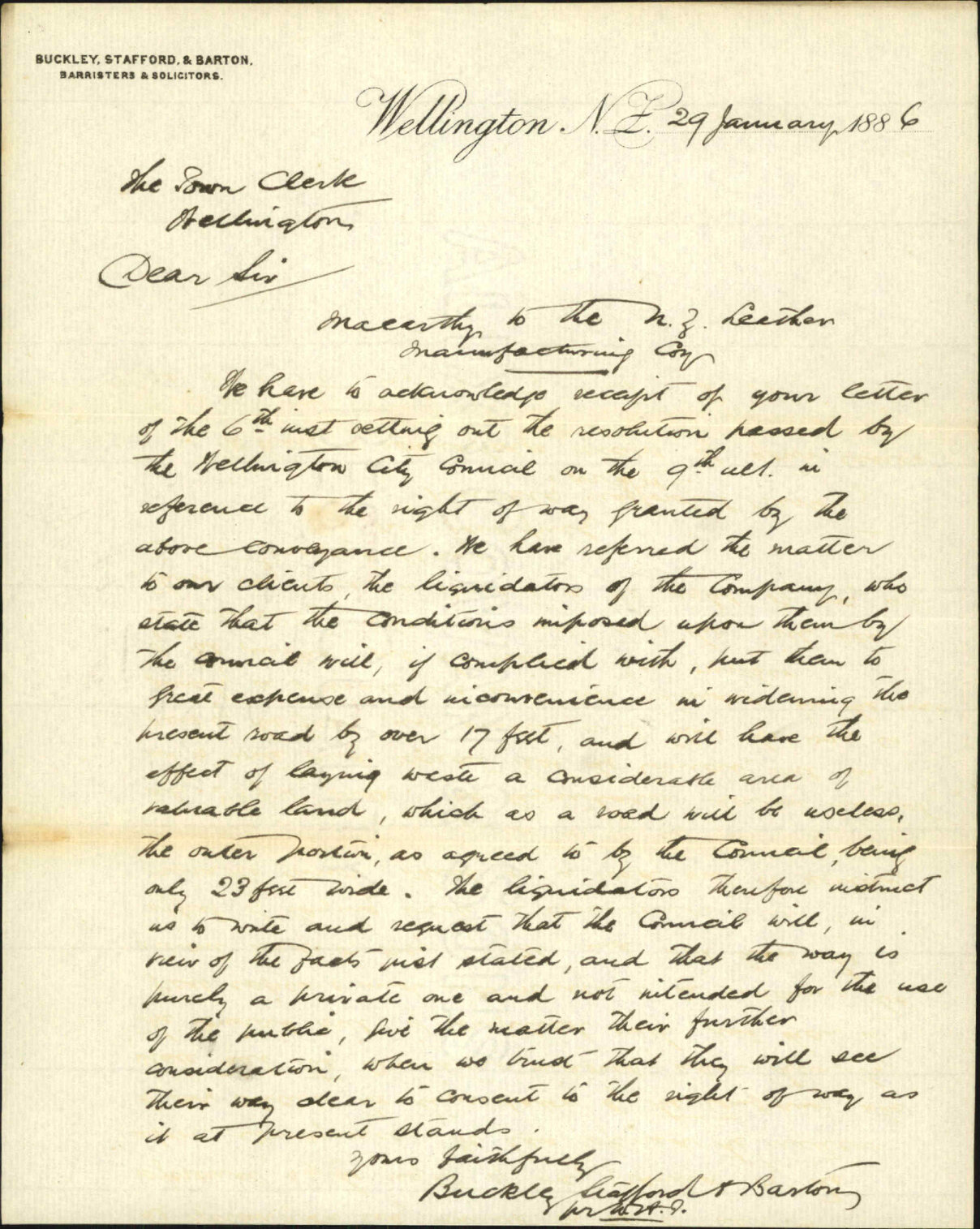 Macarthy to New Zealand Leather Company - Buckley, Stafford and Barton