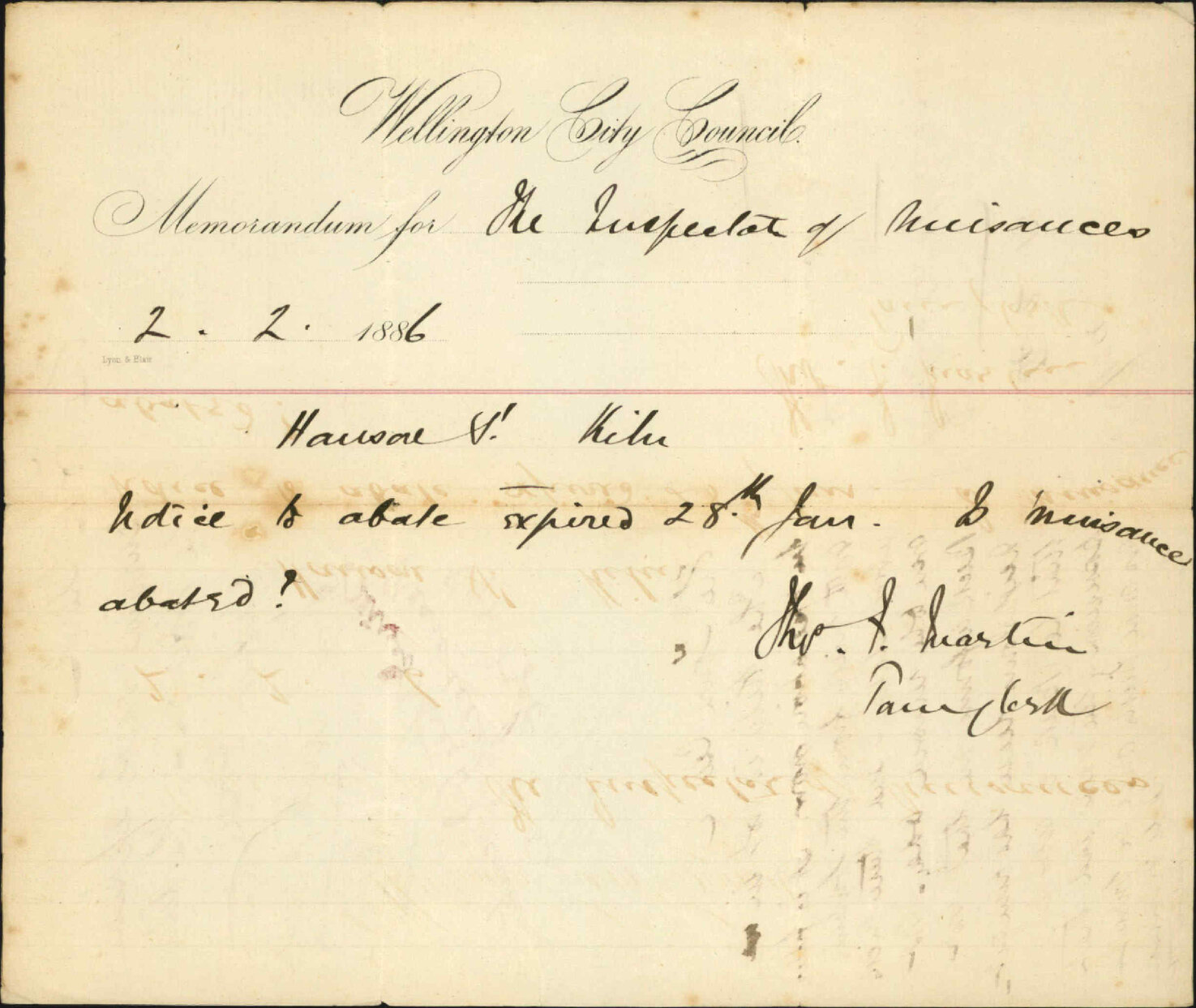 Hanson Street, Brick kiln - Inspector of Nuisances