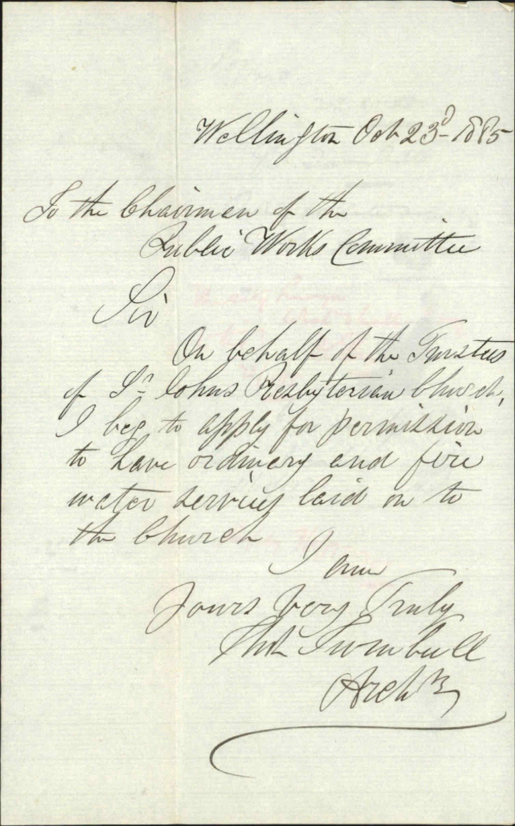 Asking for water supply at St Johns Church - Thomas Turnbull