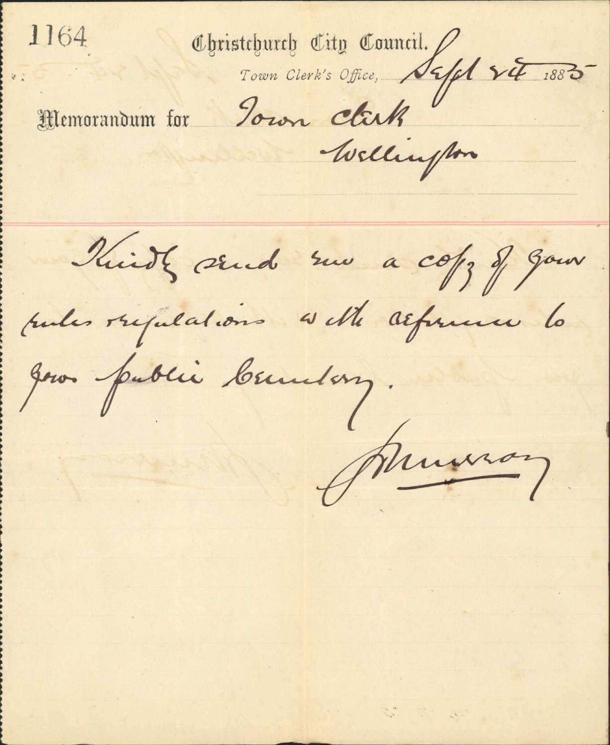 Enquiry regarding public cemetery - Town Clerk Christchurch