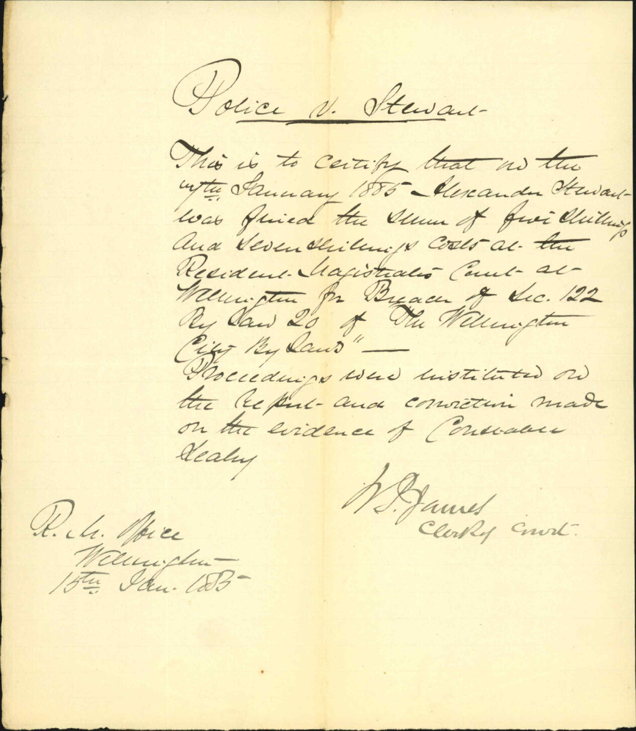 Certificate regarding Police v Stewart - Clerk of Resident Magistrates Court