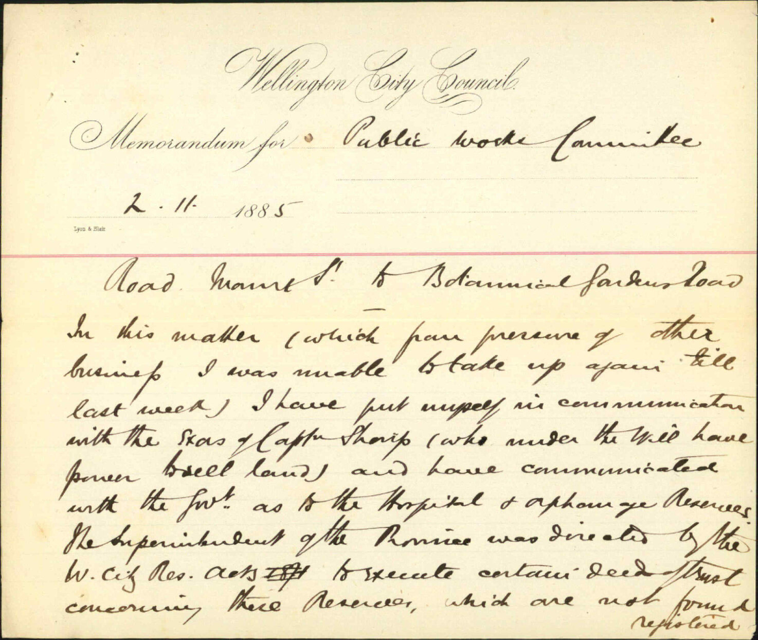 Road, Mount Street to Botanical Gardens - Town Clerk