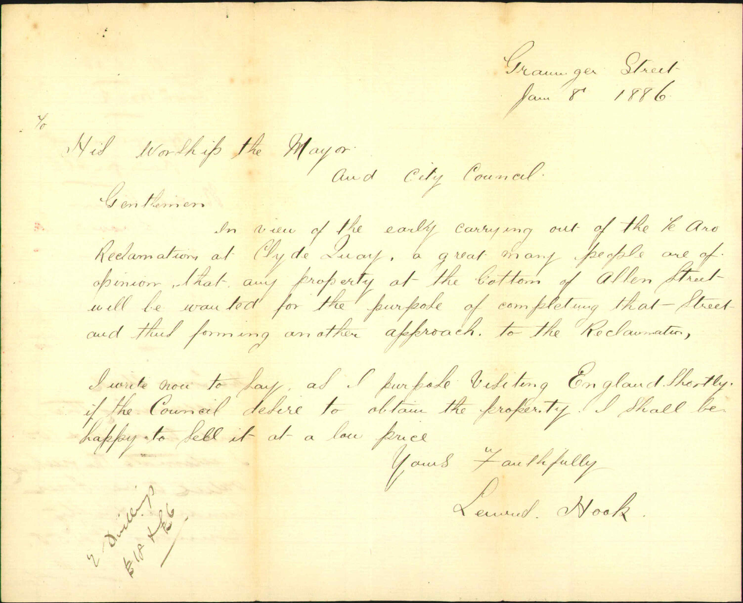 Offer of land at Grainger Street - Lewis Hook