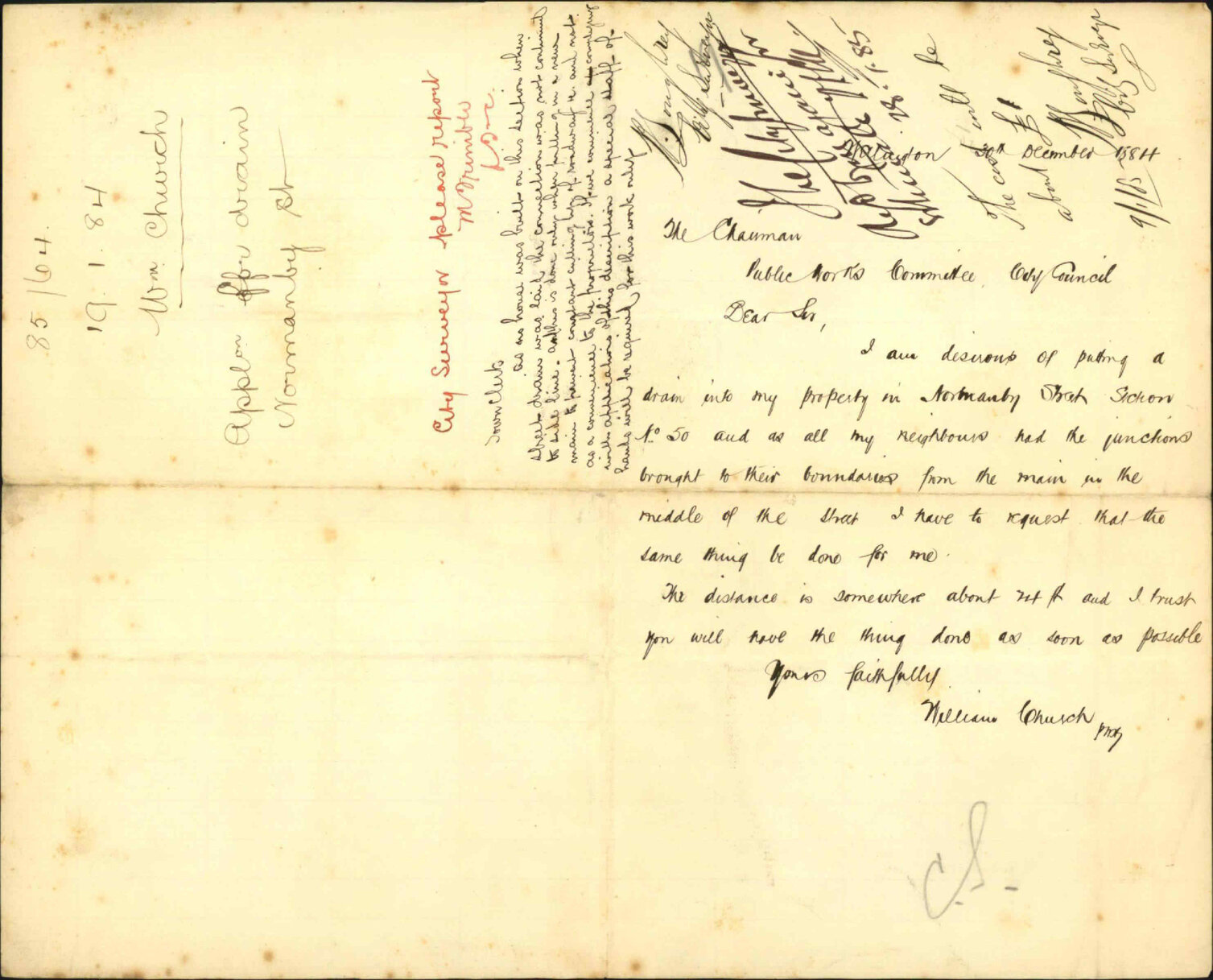 Application for drain, Normanby Street - William Church