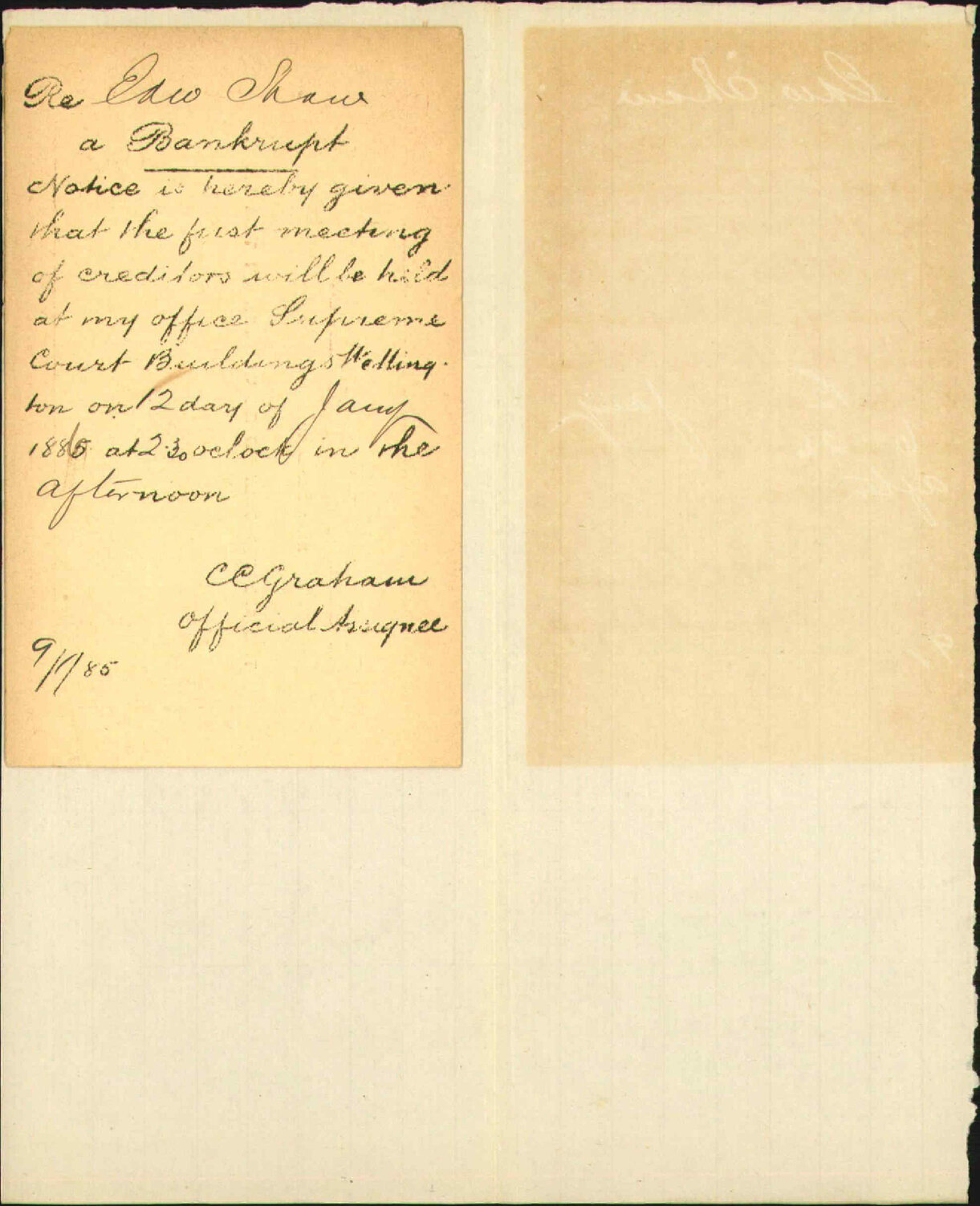 Edward Shaw's bankruptcy - Official Assignee
