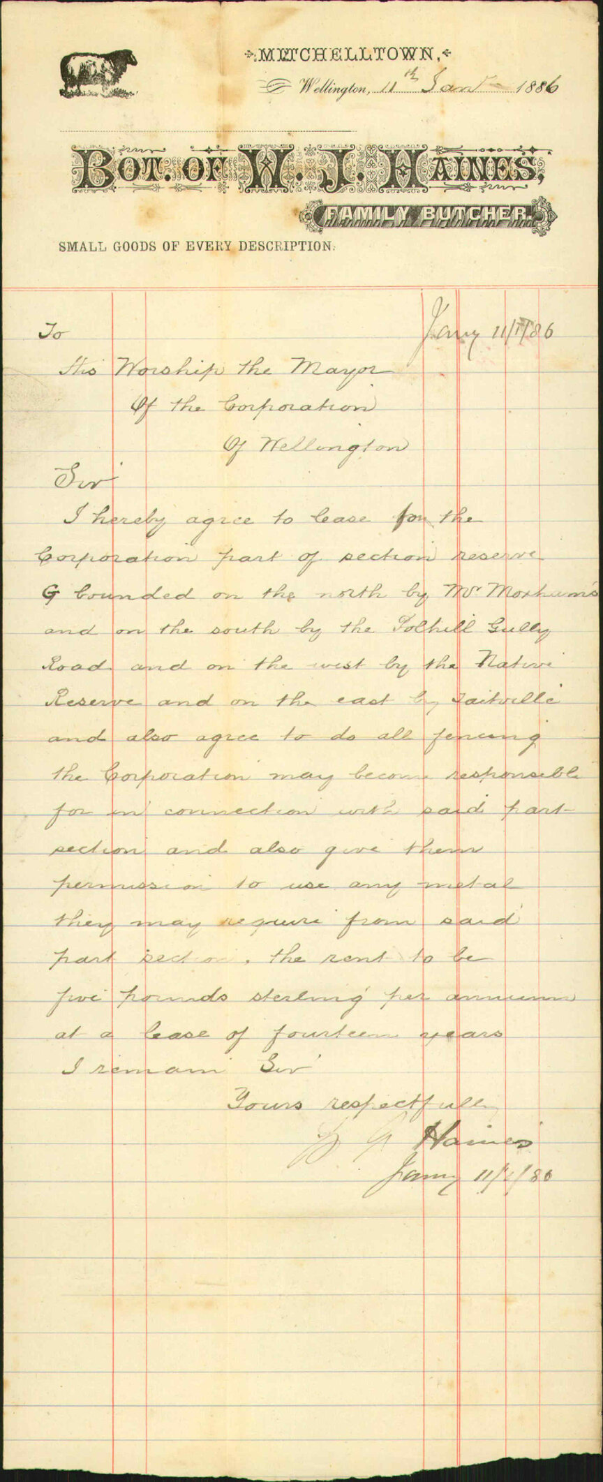 Application to lease part of reserve G - W J Haines