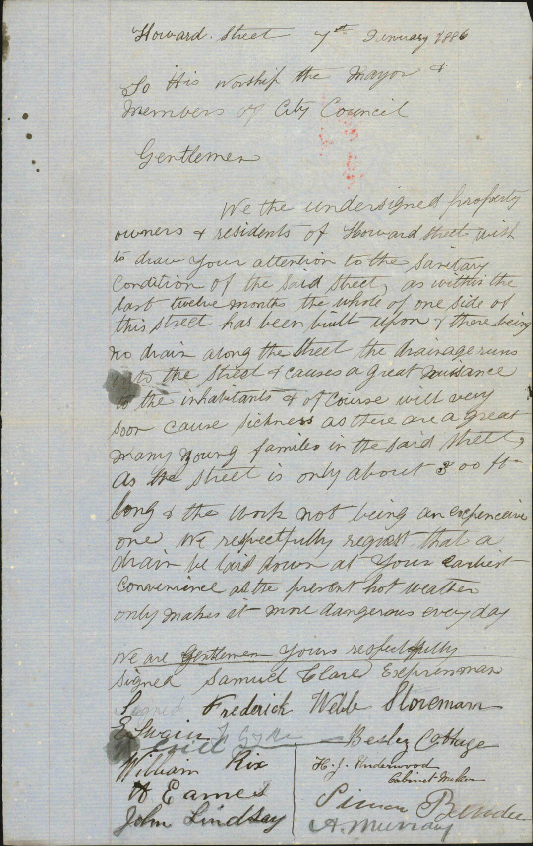 Petition regarding state of Howard Street - Samuel Clark and others