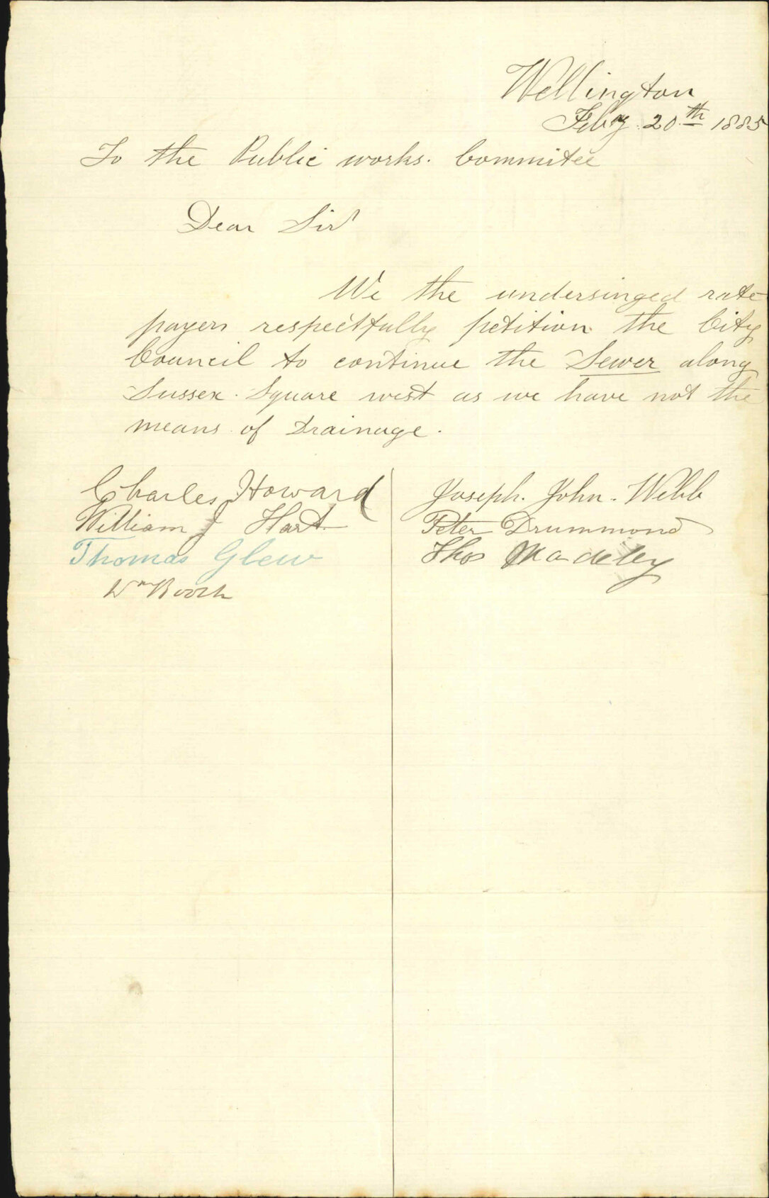 Petition regarding sewer, Sussex Square - C Howard and Others