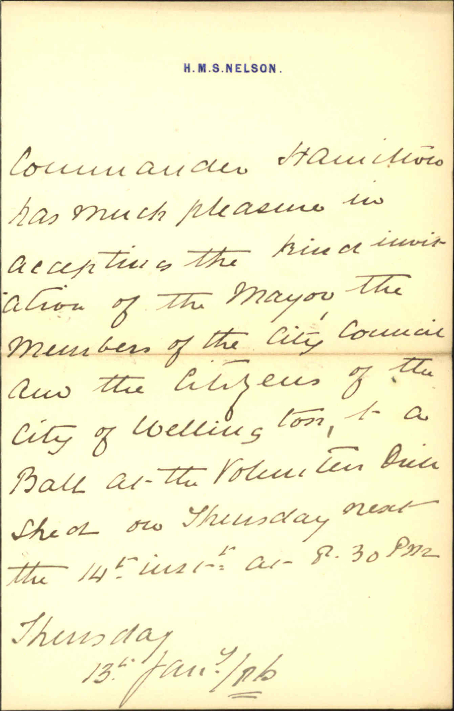 Accepting invitation to the Citizens ball - Commander Hamilton HMS Nelson