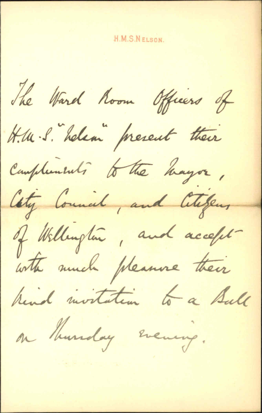 Accepting invitation to the Citizens ball - Wardroom Officers HMS Nelson