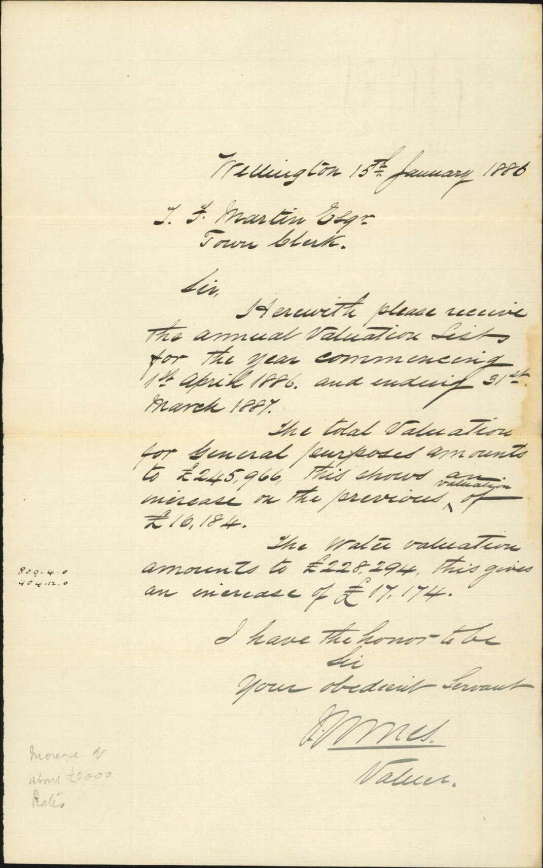 With valuation costs for 1886-1887 - City Valuer