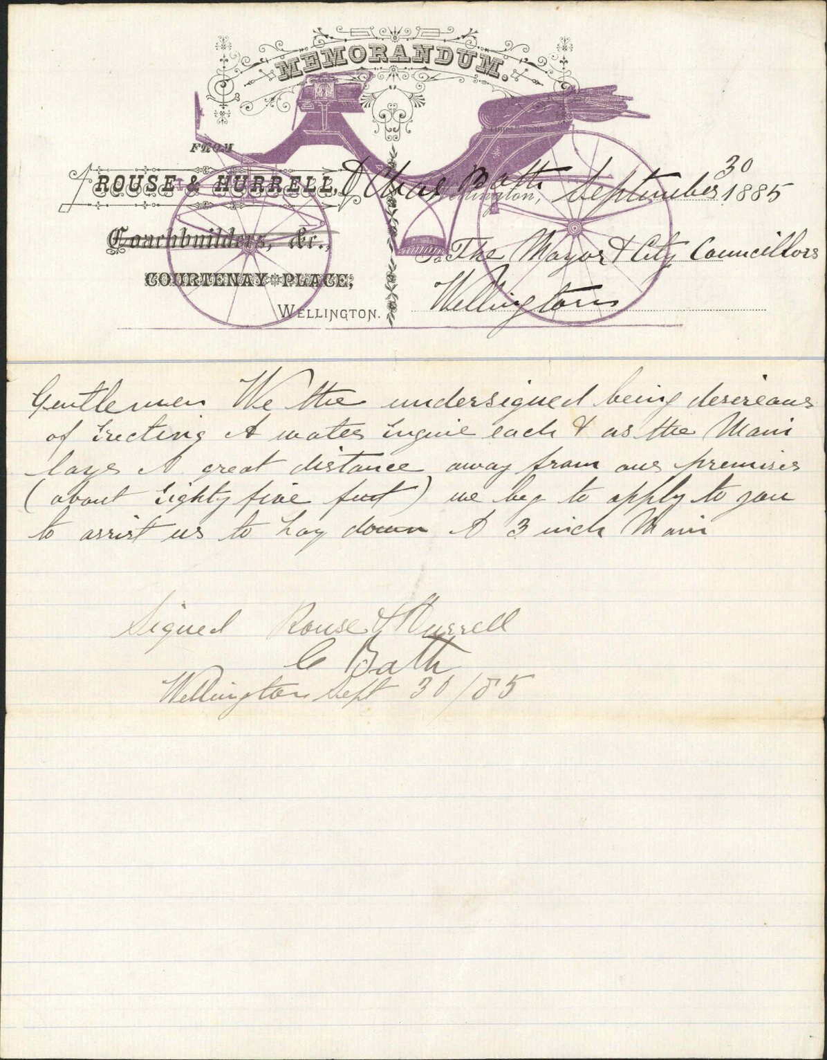 Application for water service for water engine - Rouse &amp; Hurrell
