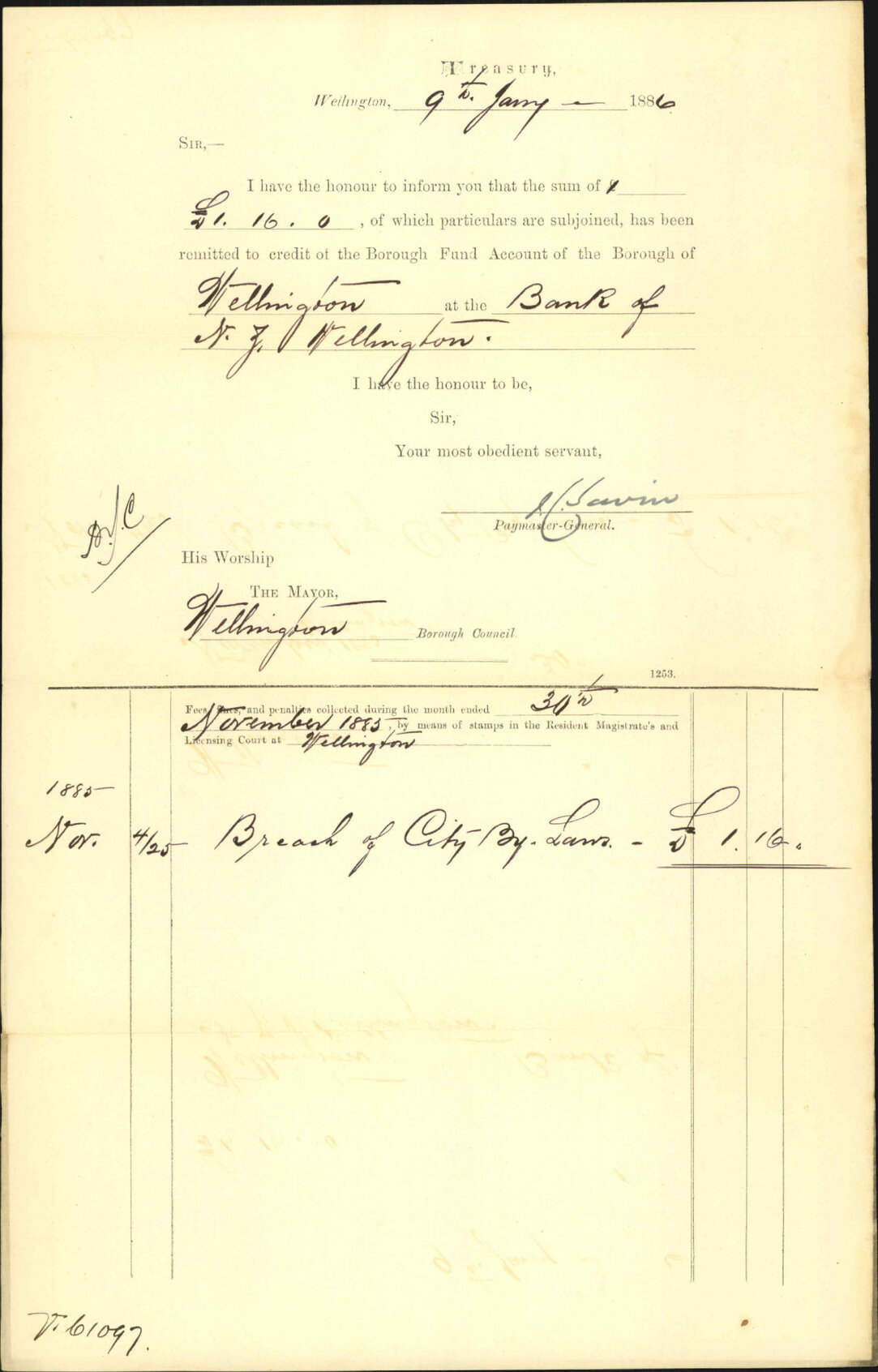 With return of fines paid in - Treasury