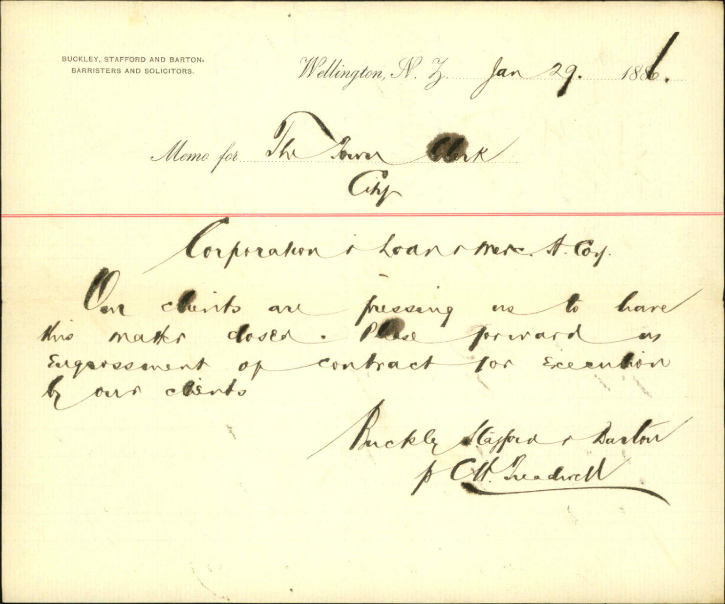 Corporation and New Zealand Loan and Mercantile Agency Company - Buckley, Stafford and Barton