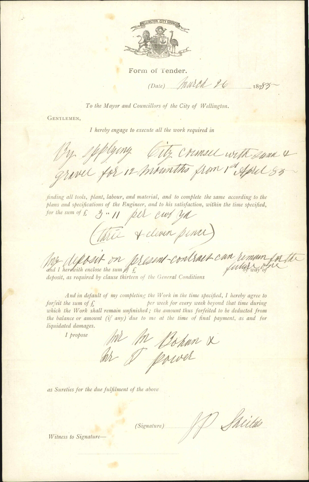 Tender for supply of sand and gravel - J P Shields