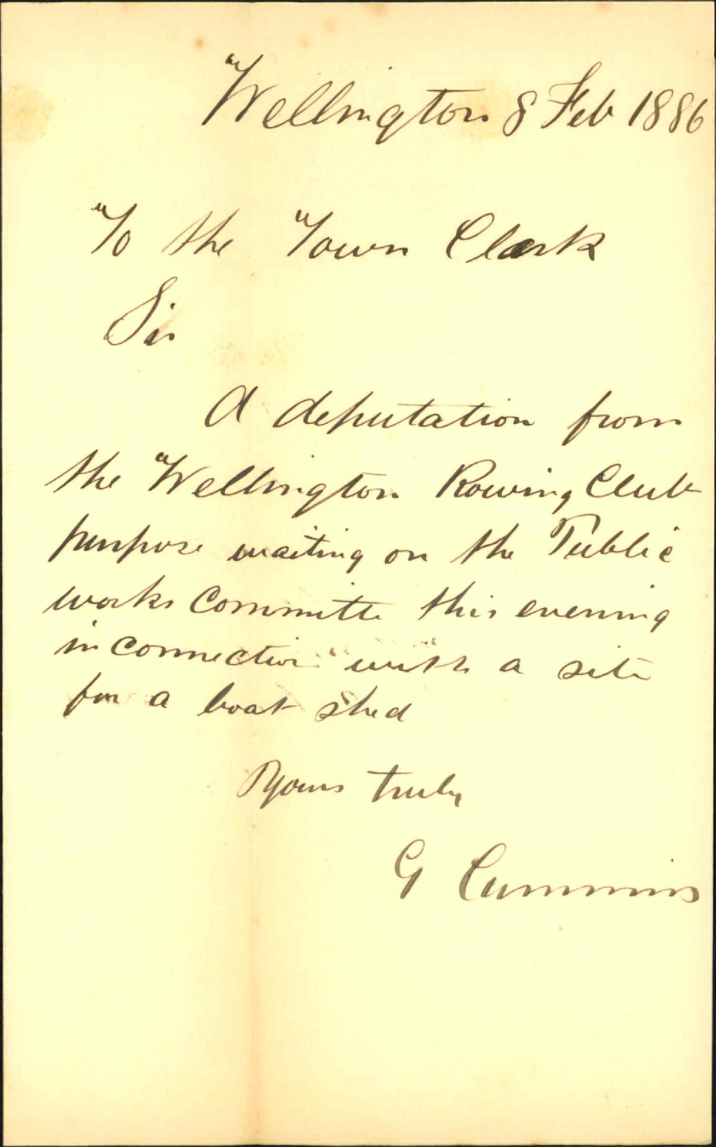 Deputation from the Wellington Rowing Club - G Cummins