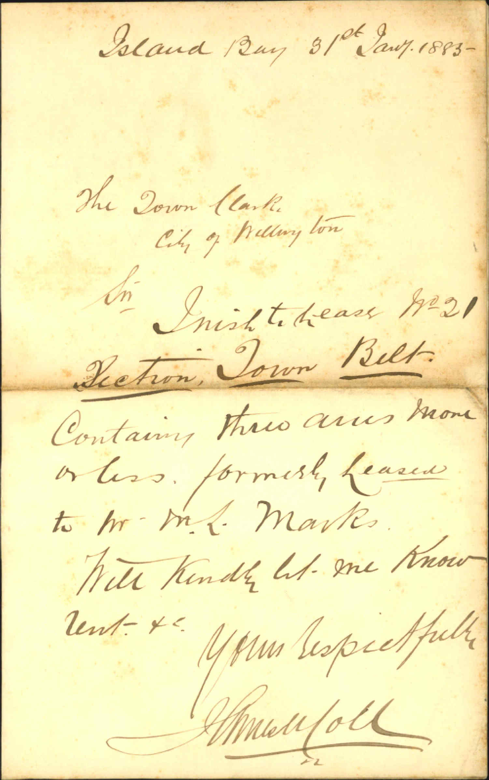 Application to lease section 21 Town Belt - James McColl