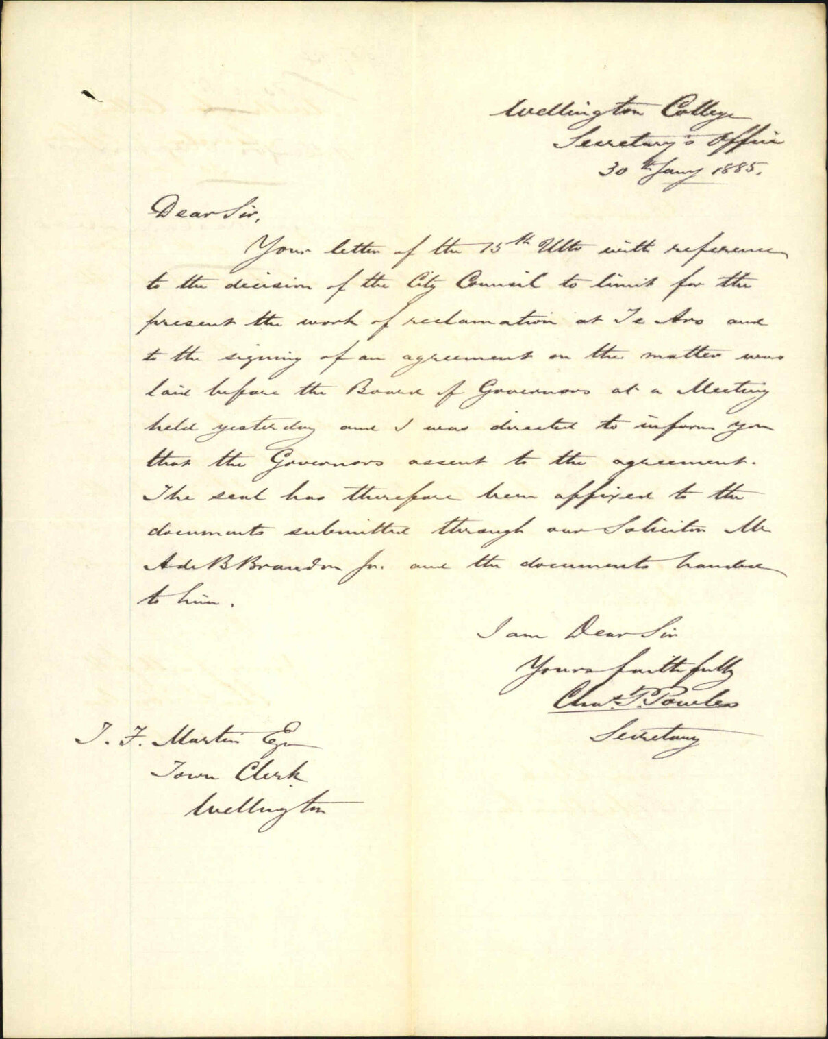 Te Aro Reclamation - Wellington College Governor