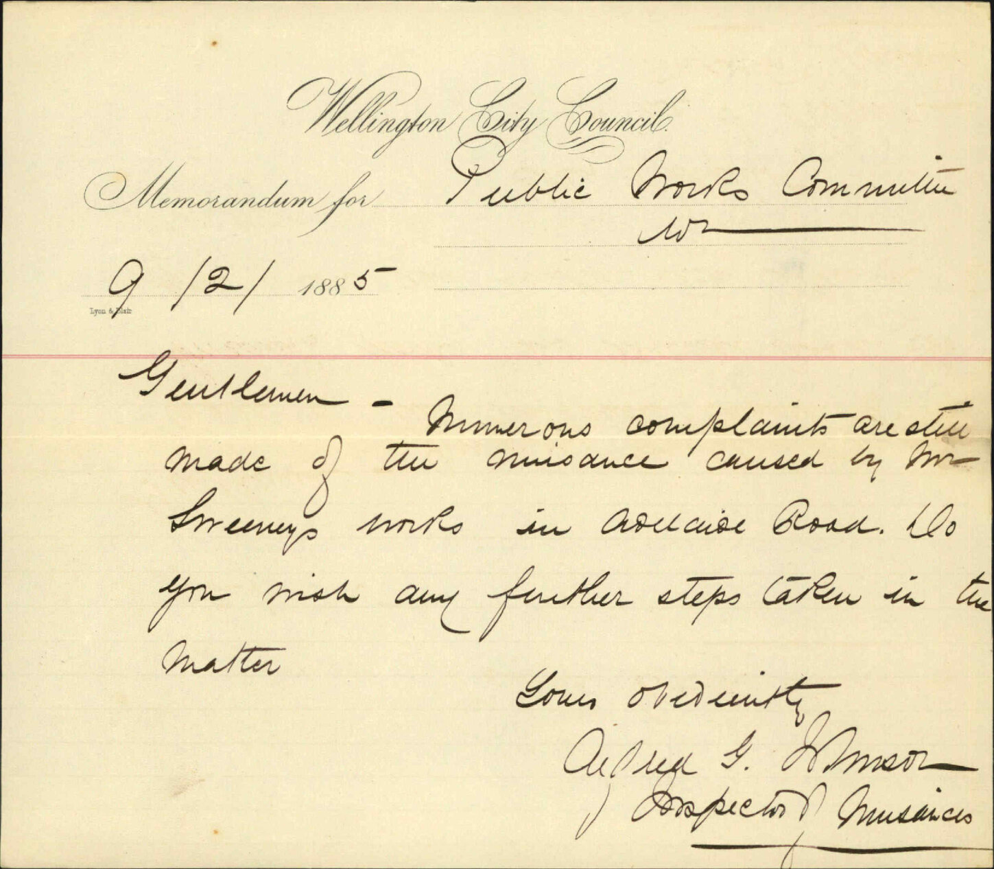 Sweenys tallow melting works - Inspector of Nuisances