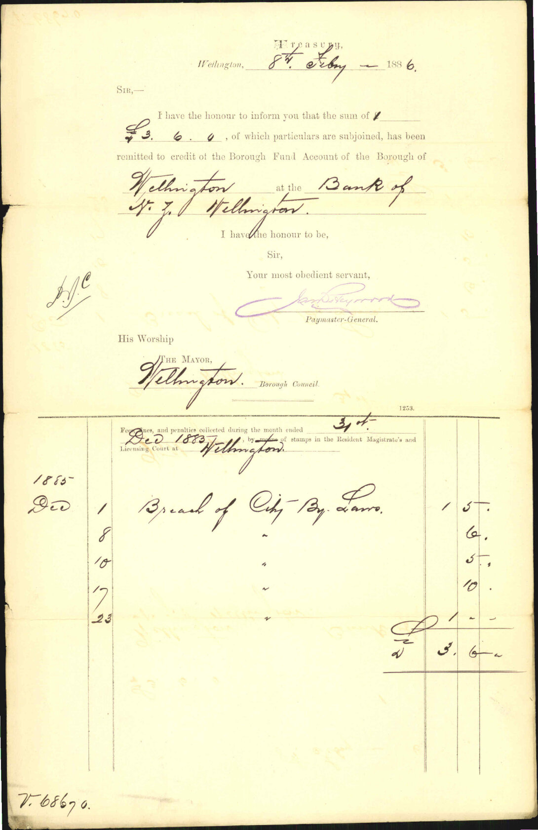 Advising payment of fines - Treasury