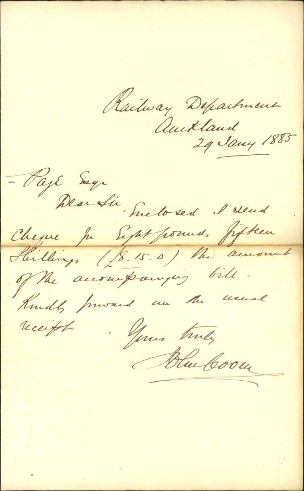 With cheque for rent of rail land - John Coom