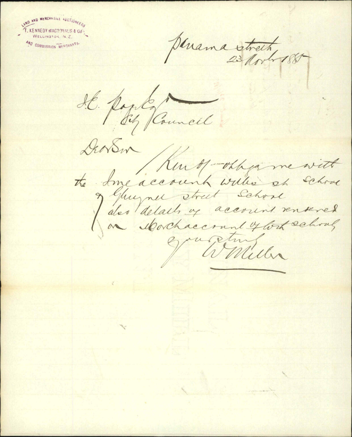 Asking particulars of water account - Te Aro School Committee