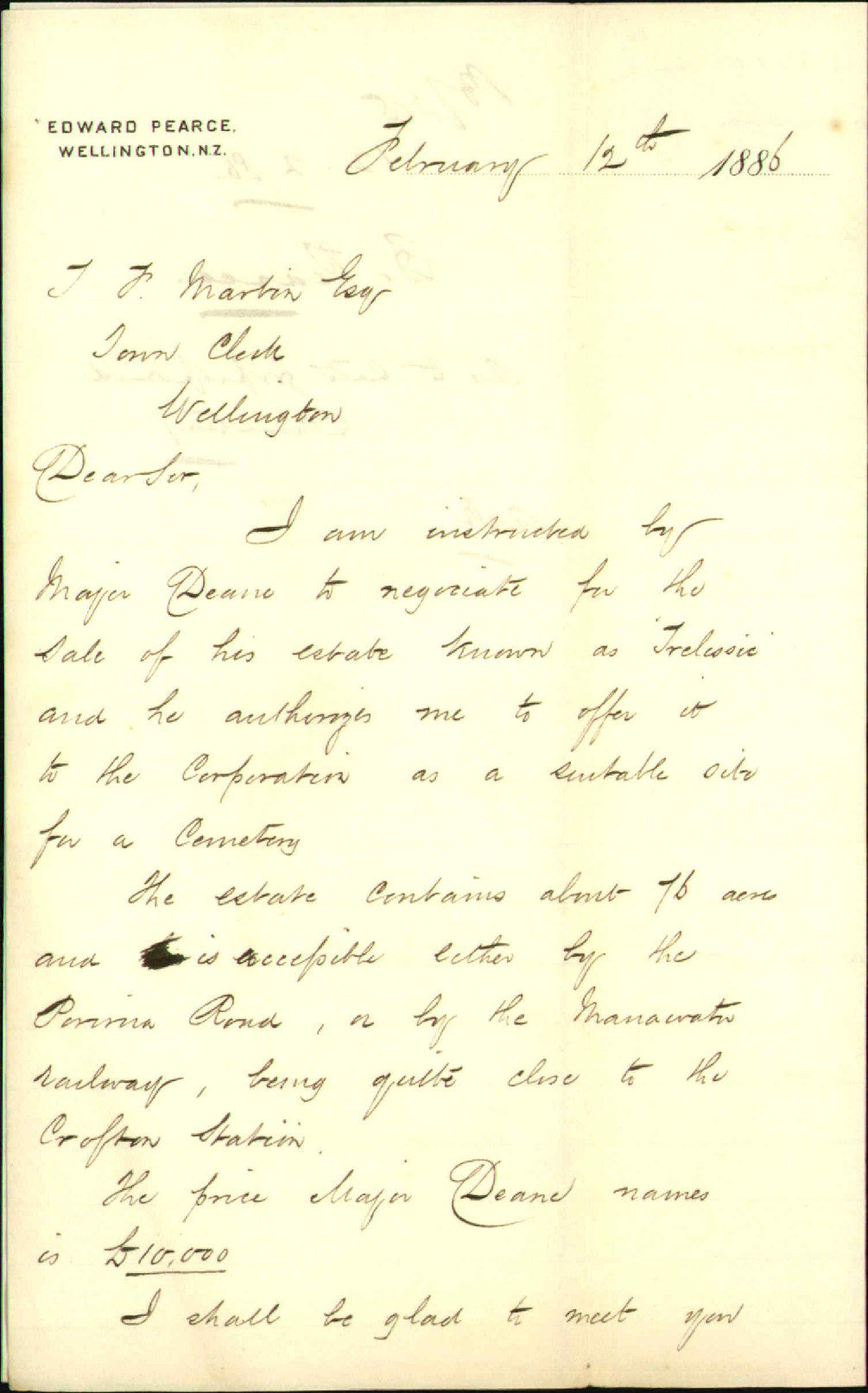As to site for proposed cemetery - Edward Pearce