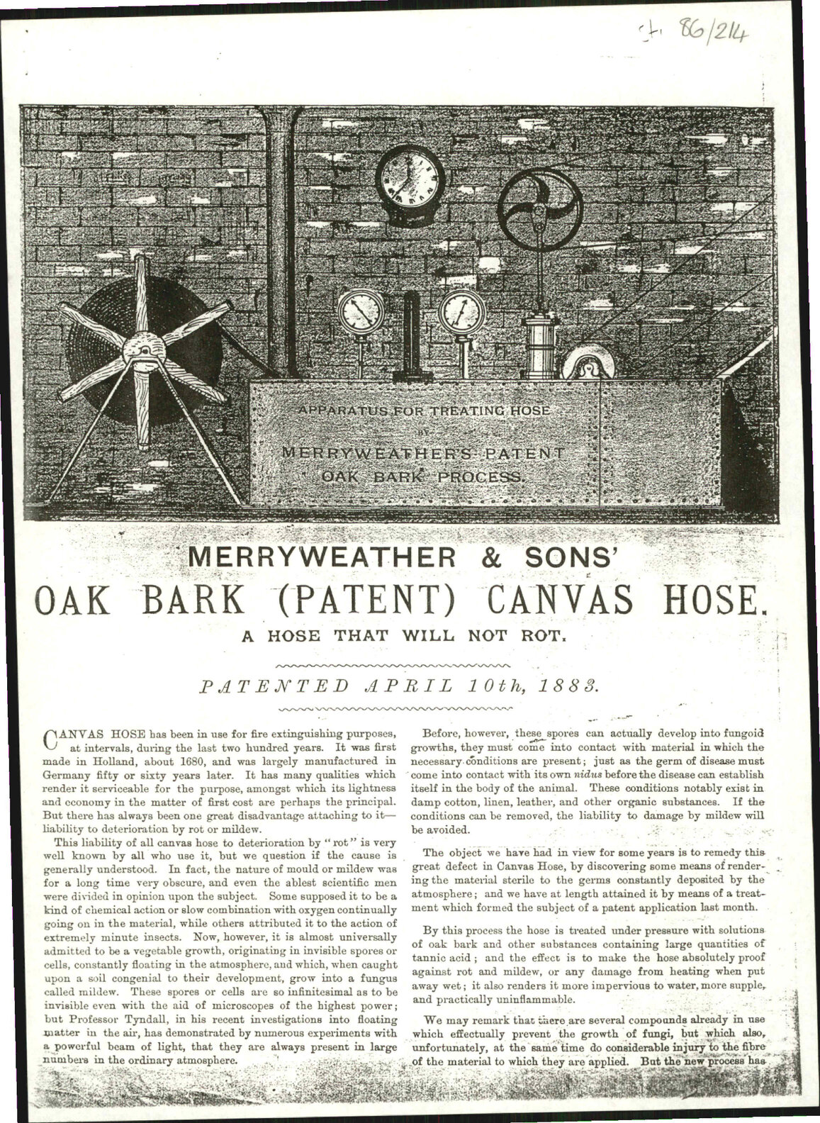 Forwarding details of Merryweather and Sons Oak Bark canvas hose for fire brigade - Aitken, Wilson and Co