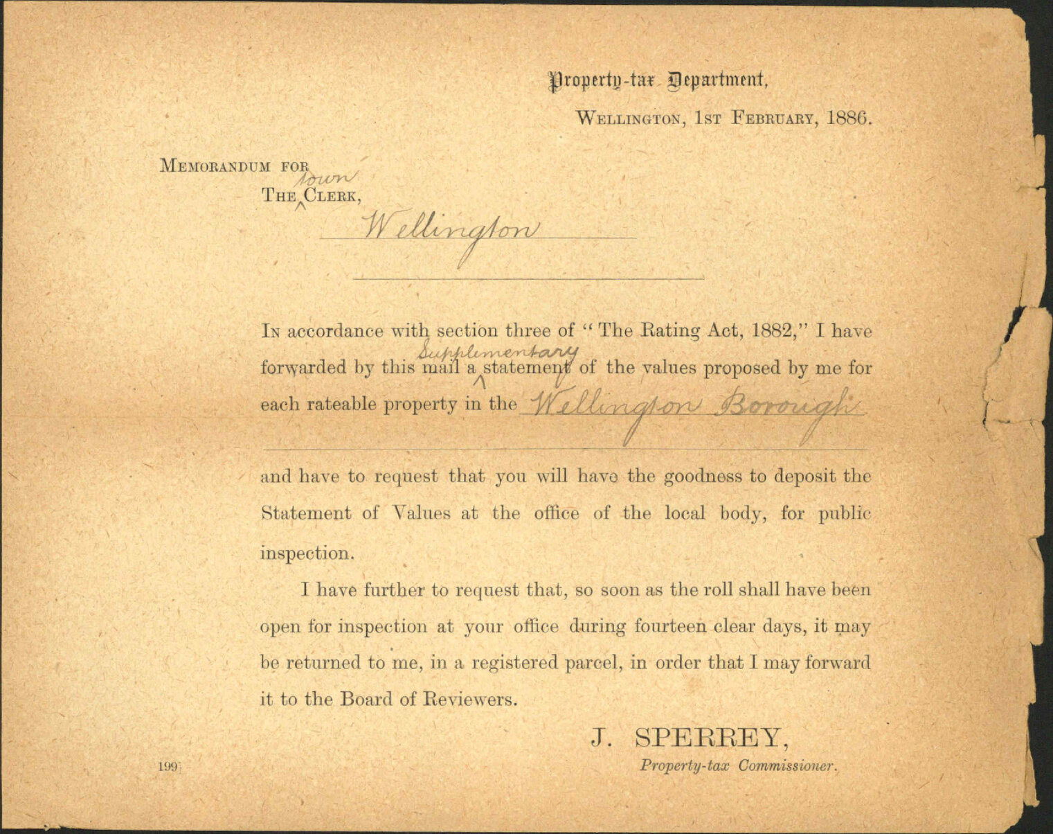 Sending supplementary roll - Property Tax Department