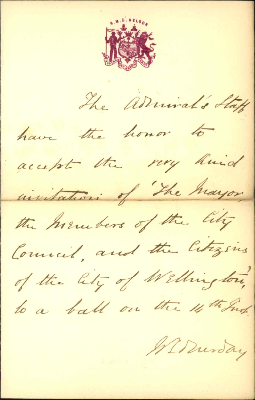 Accepting invitation to the Citizens ball - Staff HMS Nelson