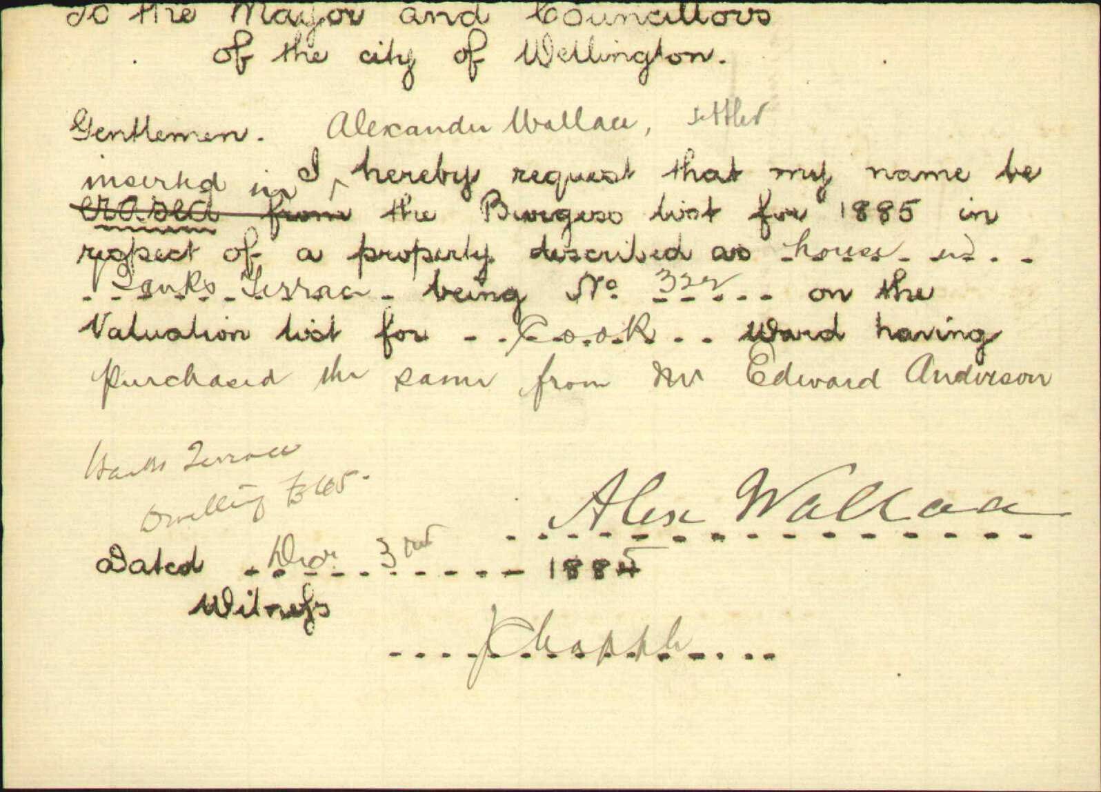 Application to be placed on Burgess Roll - Alexander Wallace