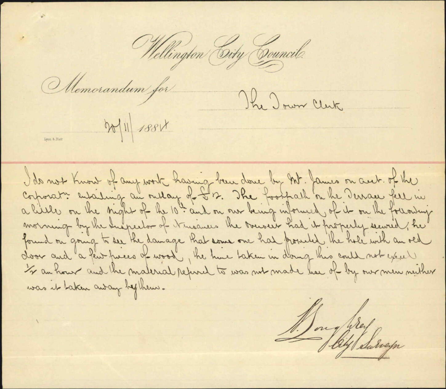 Claim by W James for work on Terrace &pound;2 - City Surveyor