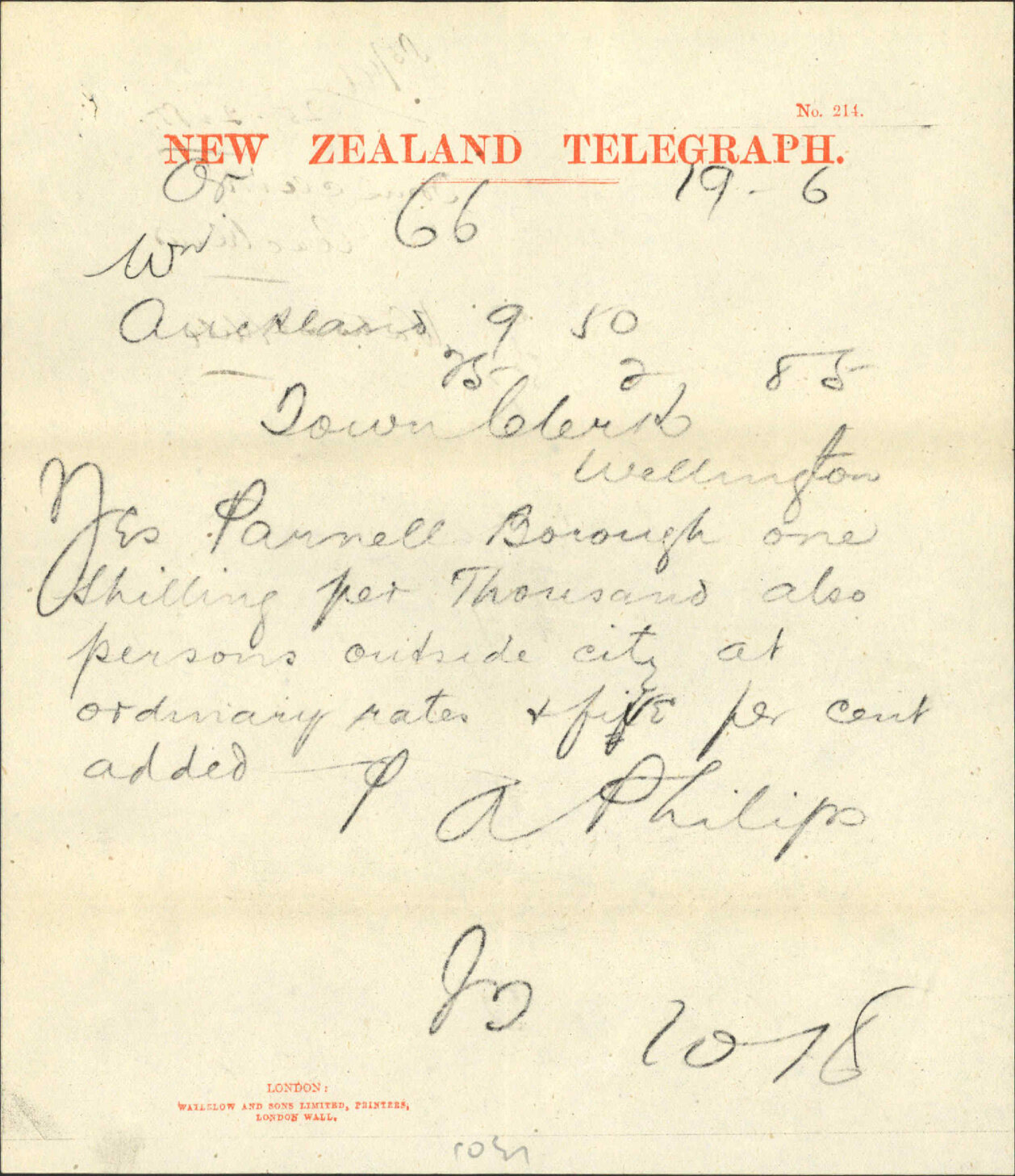 Water supply - Town Clerk Auckland