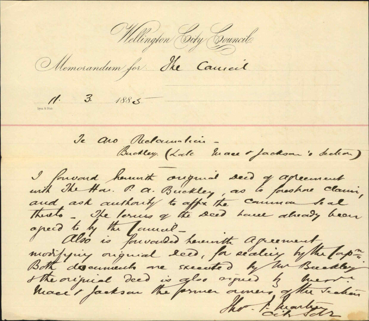 Te Aro Foreshore (late Mace and Jackson's section) - City Solicitor