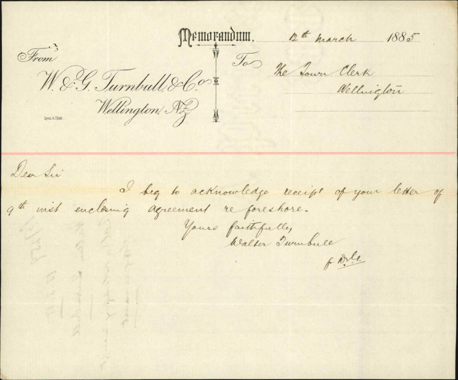 Acknowledging receipt of agreement - Walter Turnbull