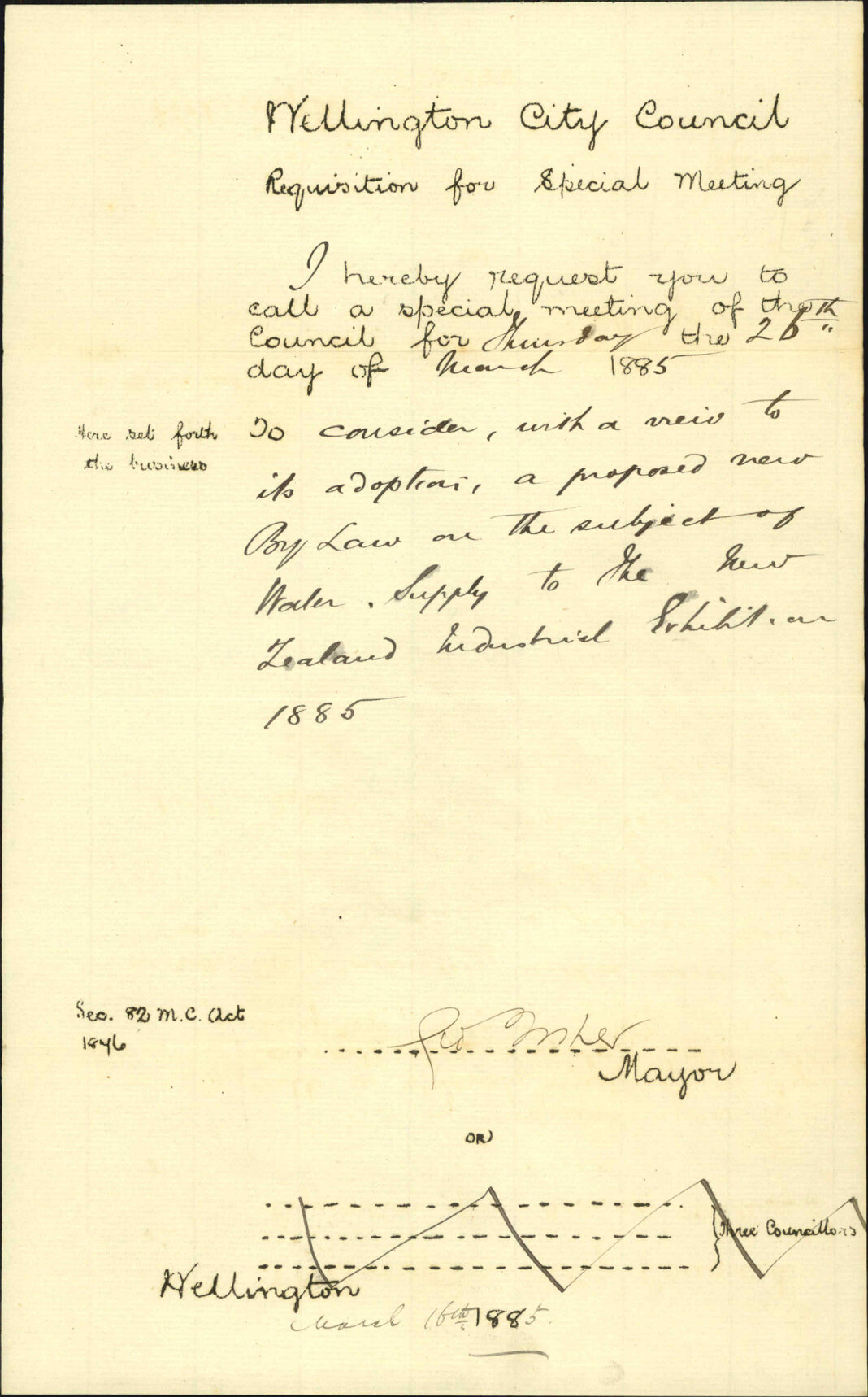 Requisition for special meeting - The Mayor of Wellington