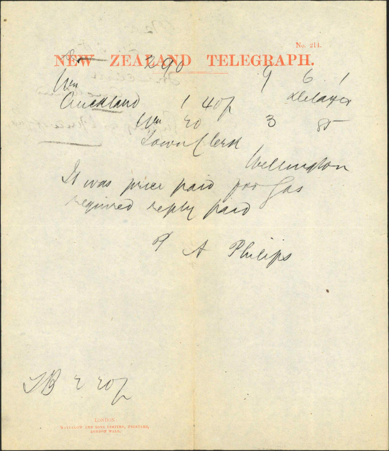 Enquiry as to price of gas - Town Clerk Auckland