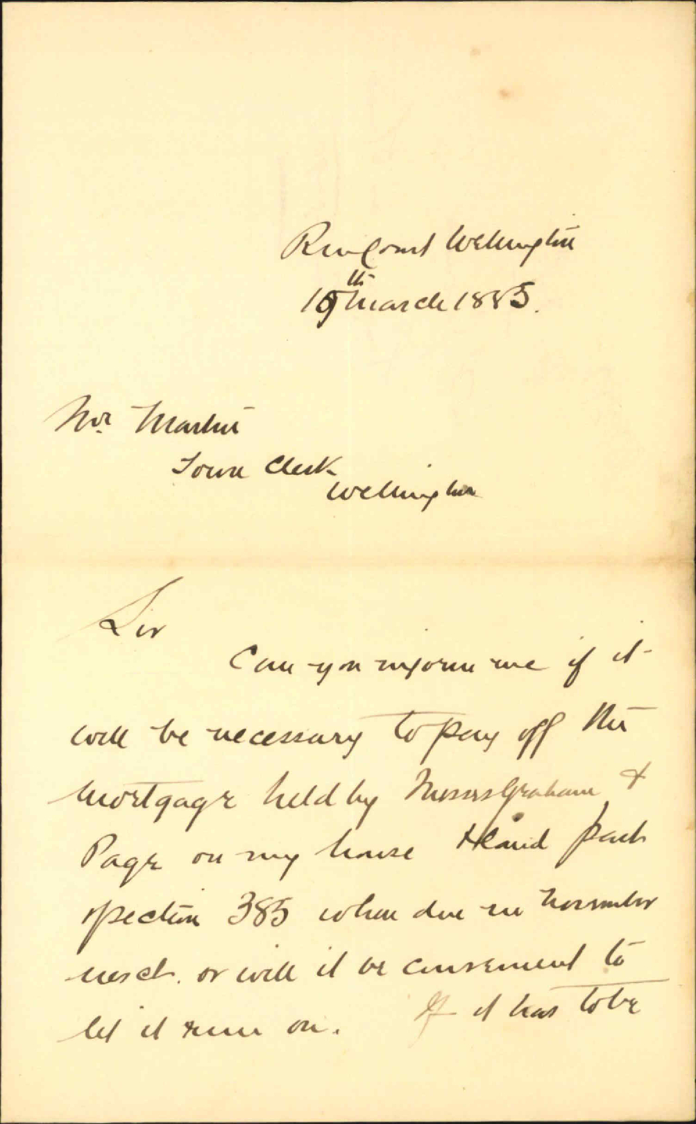 Enquiry as to his mortgage - W P James