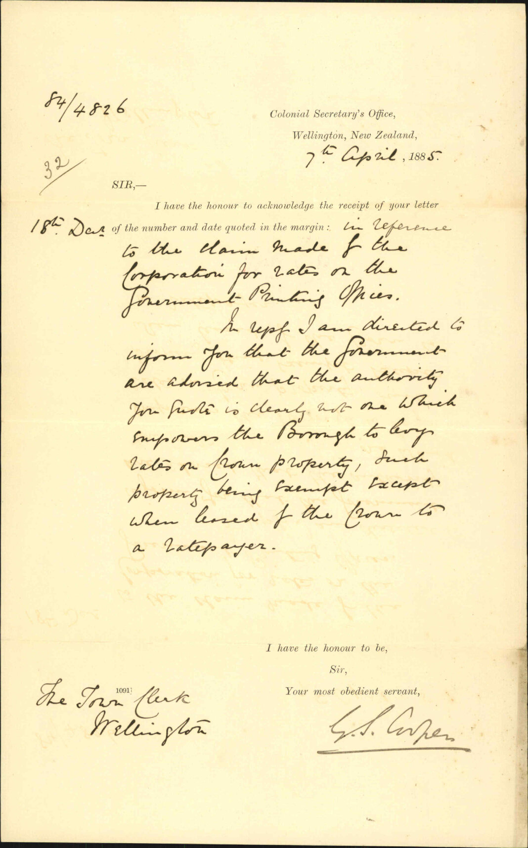 Rates on Government printing office - Colonial Secretary