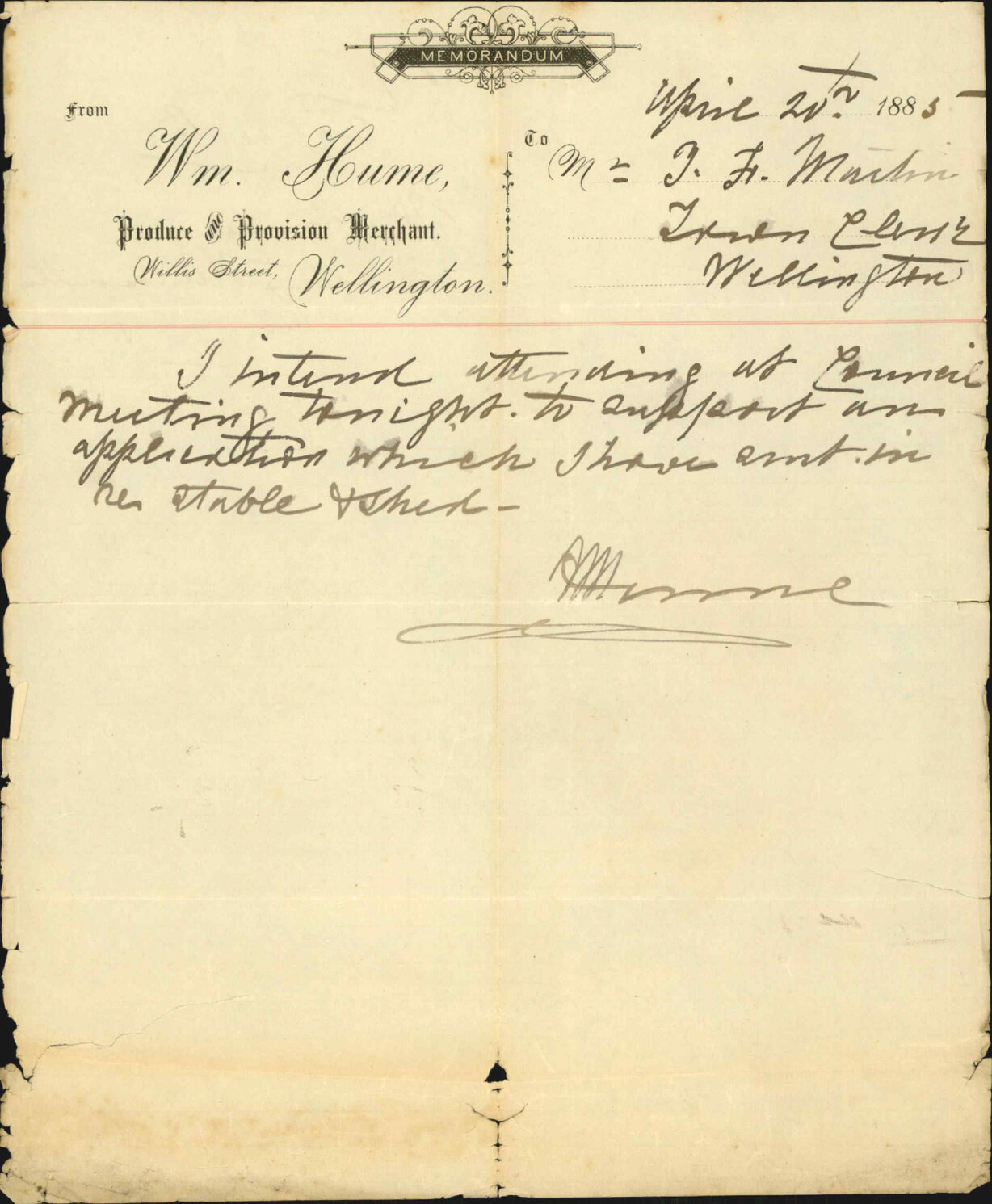 To alter Public Works Committee this evening - William Hume