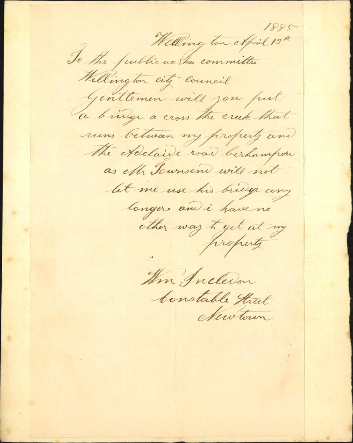 Asking for bridge at his property - William Incledon