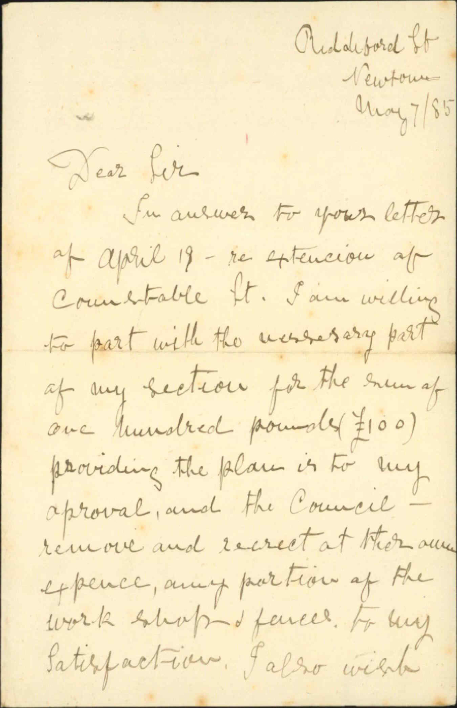 Extension of Constable Street - E J Foothead