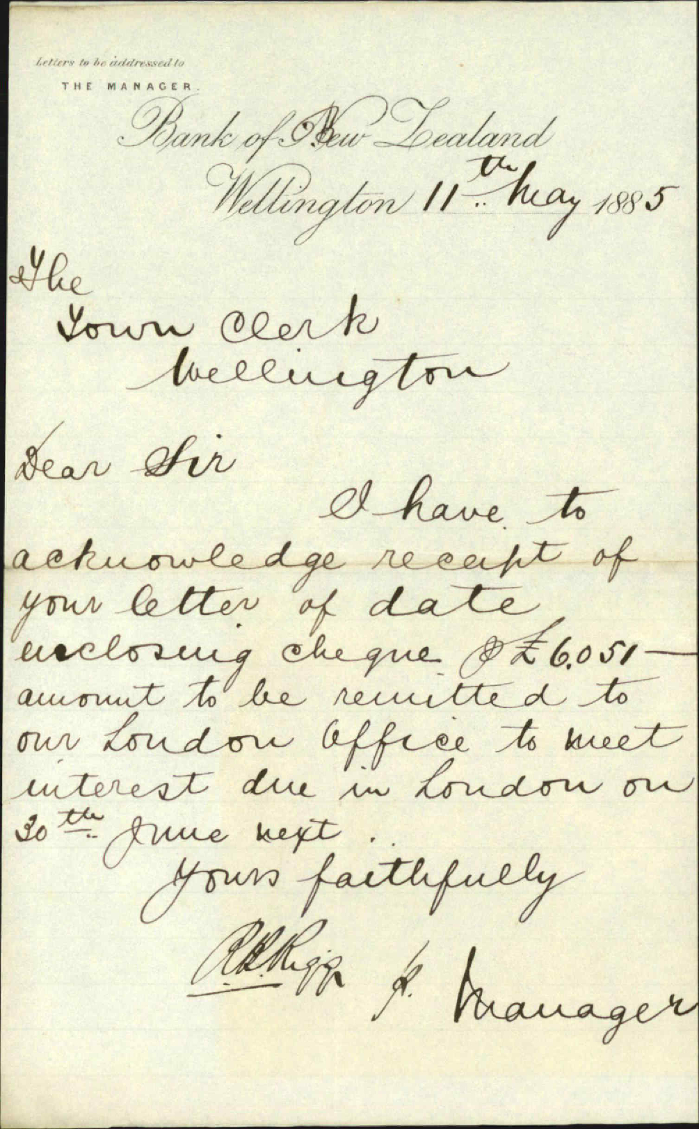 Acknowledging receipt for remittance for London