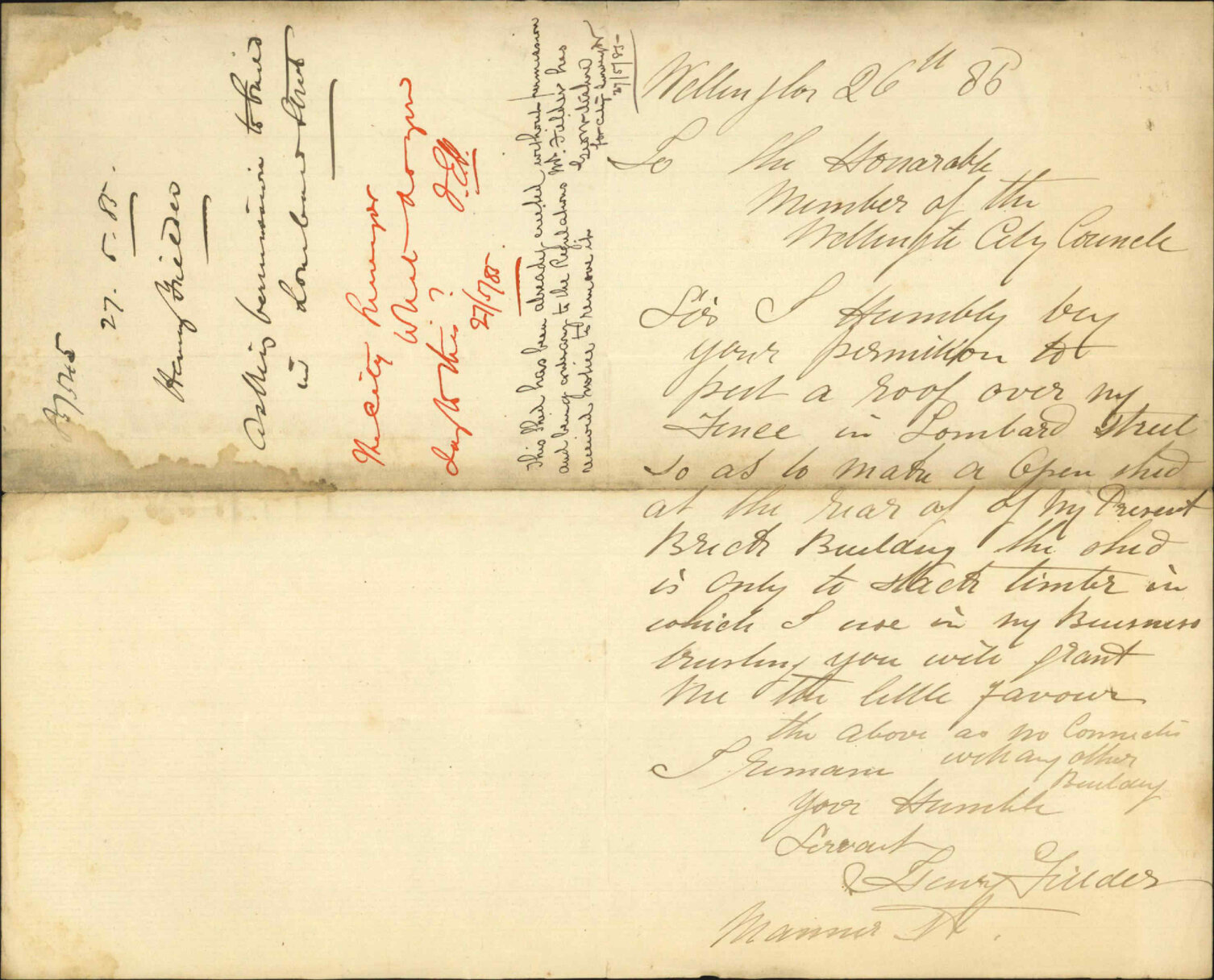 Asking permission to build in Lombard Street - Henry Fielder
