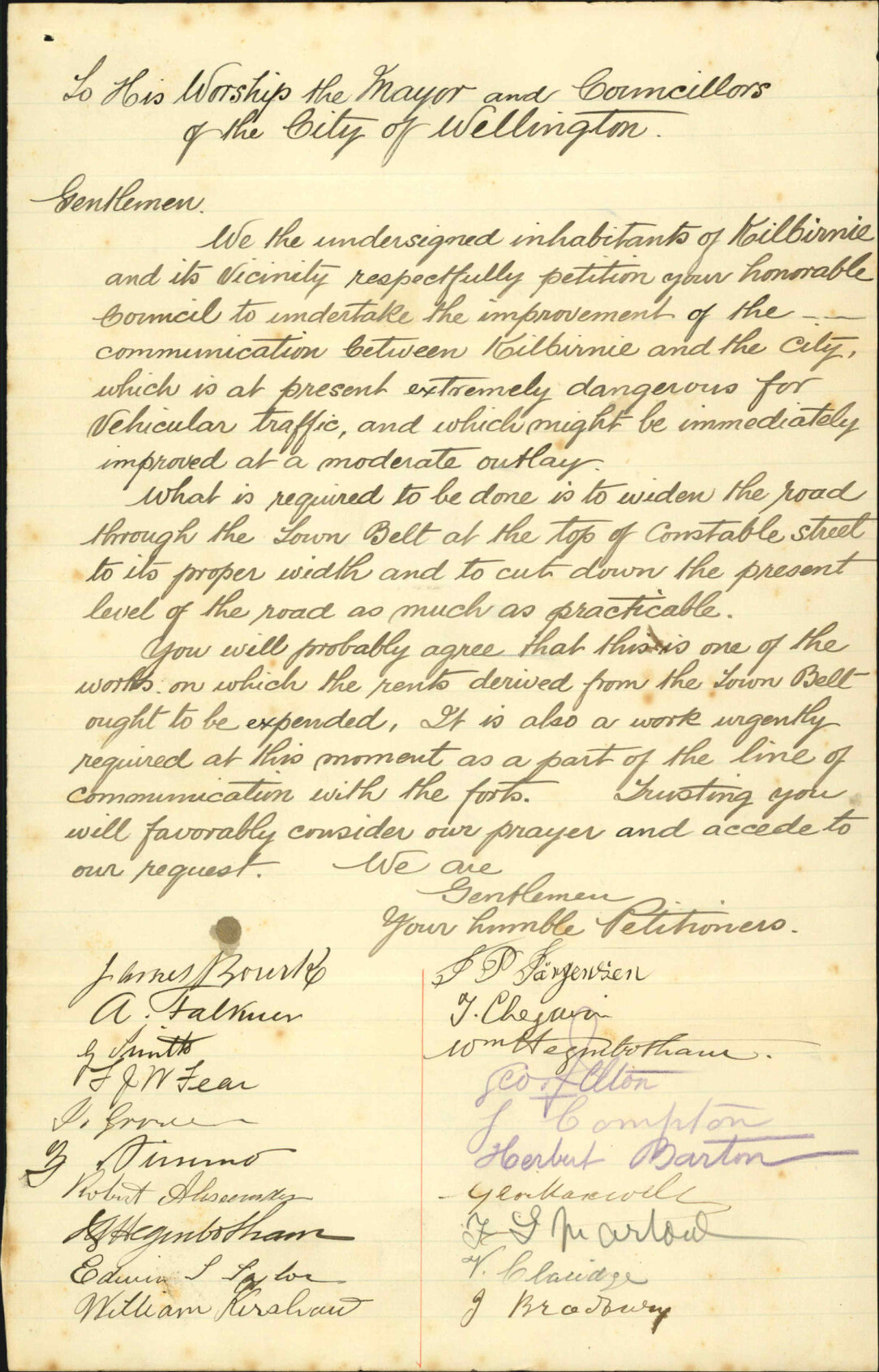Petition for road leading to Kilbirnie - James Burke and others